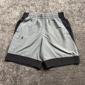 Under Armour Boys Youth Large Loose Fit Shorts Gray Black Style 1370669 Pockets